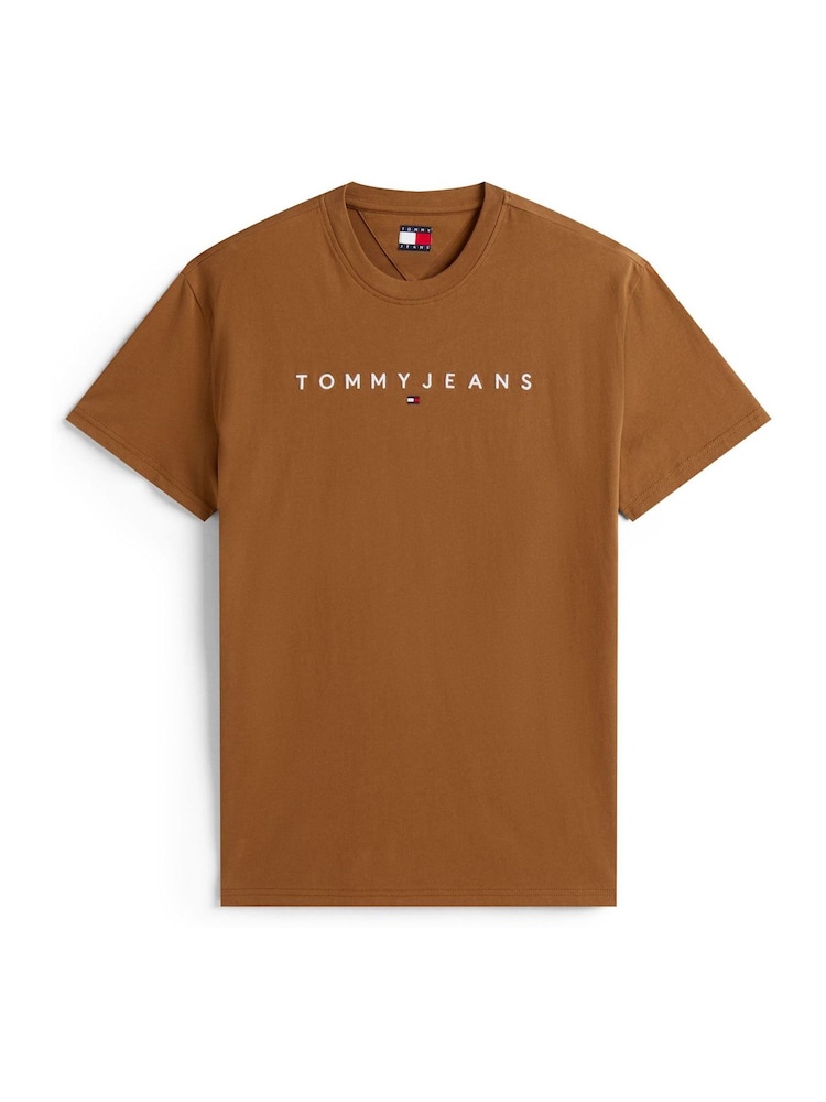 Tommy Jeans Brown Linear Logo Embroidery Crew Neck T-Shirt - Image 5 of 5 Tommy Jeans Brown Linear Logo Embroidery Crew Neck T-Shirt - Image 5 of 5