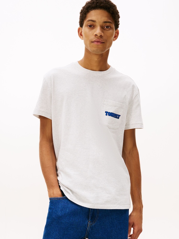 Tommy Jeans Grey Back Logo Slim Crew Neck T-Shirt - Image 1 of 5