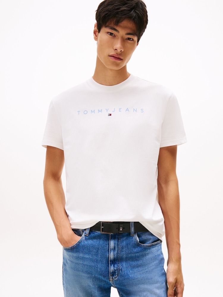Tommy Jeans White Linear Logo Embroidery Crew Neck T-Shirt - Image 1 of 5