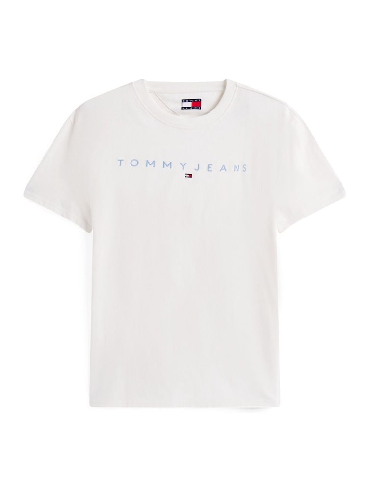 Tommy Jeans White Linear Logo Embroidery Crew Neck T-Shirt - Image 5 of 5