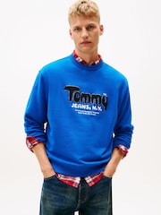 Tommy Jeans Blue Bouclé Logo Relaxed Sweatshirt - Image 1 of 5