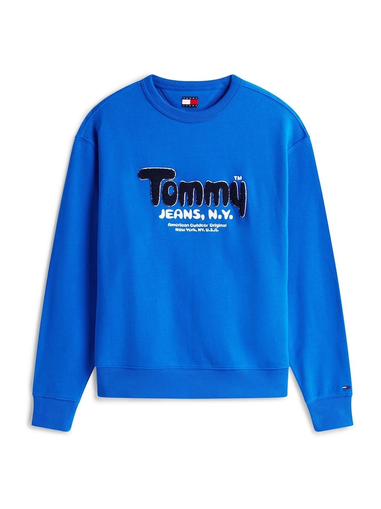 Tommy Jeans Blue Bouclé Logo Relaxed Sweatshirt - Image 5 of 5