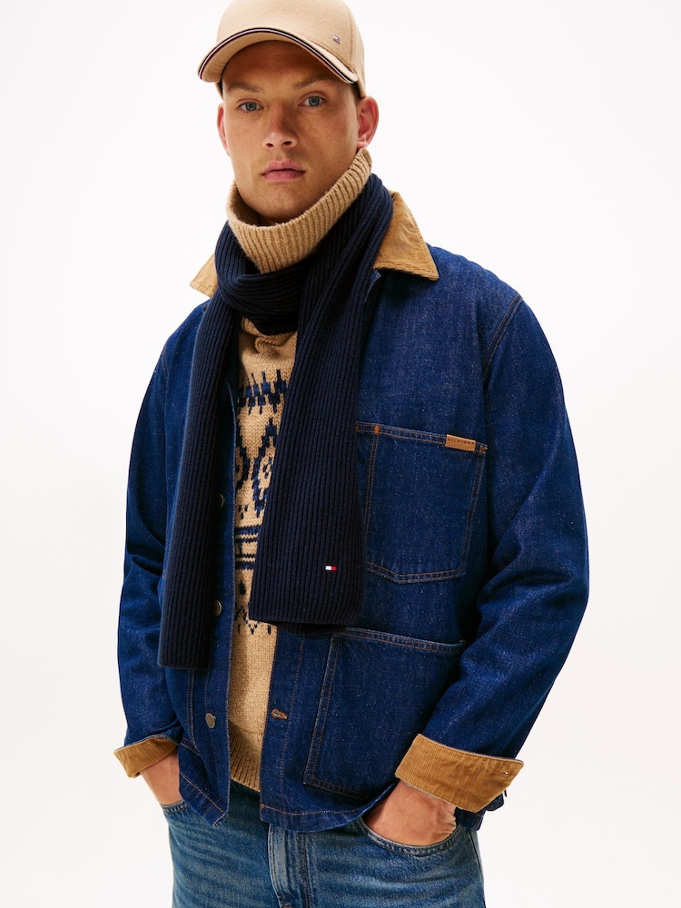 Tommy Hilfiger Blue Flag Embroidery Ribbed Scarf - Image 1 of 4 Tommy Hilfiger Blue Flag Embroidery Ribbed Scarf - Image 1 of 4