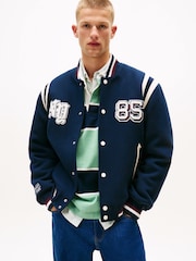 Tommy Jeans Blue Varsity Logo Appliqué Bomber Jacket With Wool - Image 1 of 5