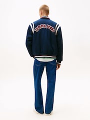 Tommy Jeans Blue Varsity Logo Appliqué Bomber Jacket With Wool - Image 2 of 5