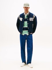 Tommy Jeans Blue Varsity Logo Appliqué Bomber Jacket With Wool - Image 3 of 5