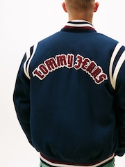 Tommy Jeans Blue Varsity Logo Appliqué Bomber Jacket With Wool - Image 4 of 5