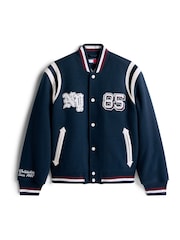 Tommy Jeans Blue Varsity Logo Appliqué Bomber Jacket With Wool - Image 5 of 5