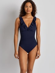 Lauren Ralph Lauren Blue Beach Club Soilds Ruffle Surplice Underwire Swimsuit - Image 3 of 4