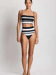 Lauren Ralph Lauren Black Variegated Stripe Banded High Waist Bikini Bottoms - Image 1 of 4