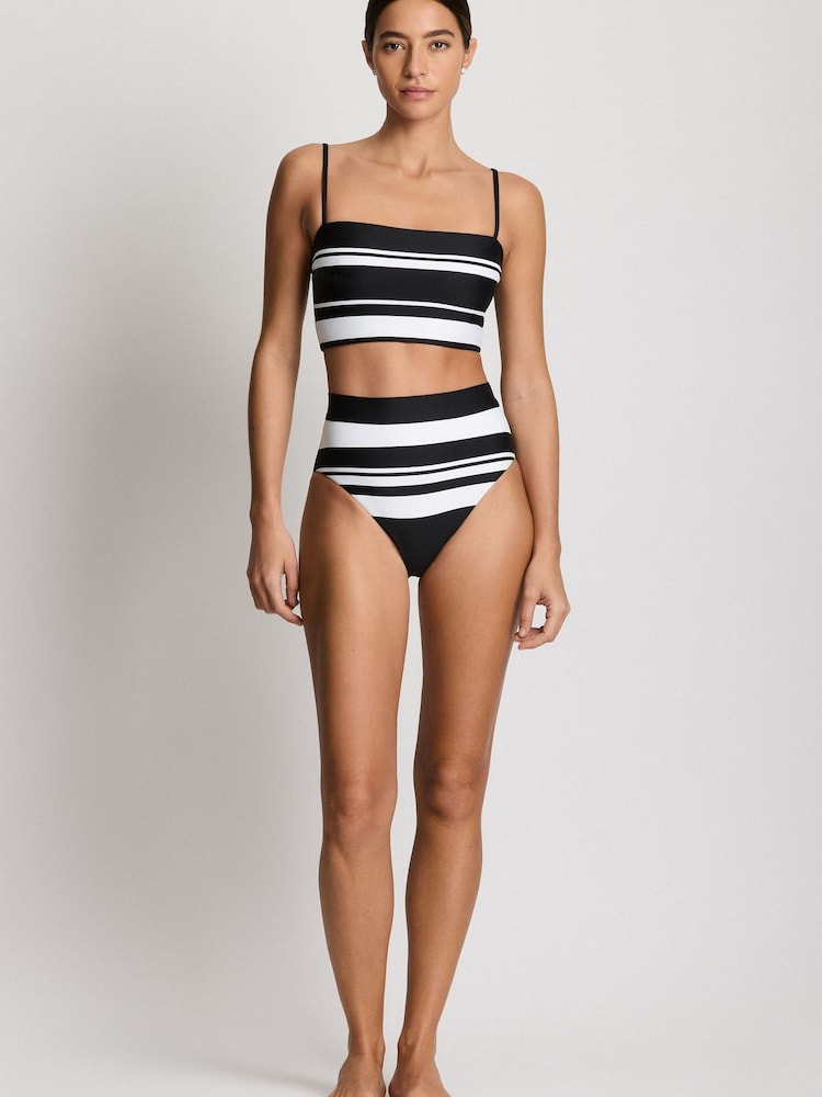Lauren Ralph Lauren Black Variegated Stripe Banded High Waist Bikini Bottoms - Image 1 of 4