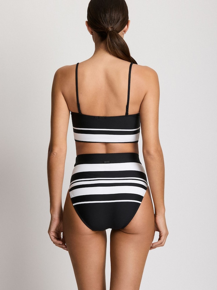 Lauren Ralph Lauren Black Variegated Stripe Banded High Waist Bikini Bottoms - Image 2 of 4