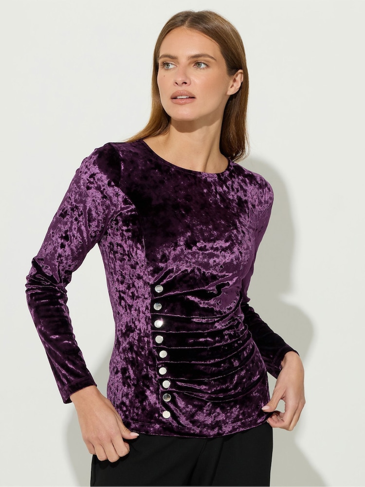 Star by Julien MacDonald Purple Button Detail Velvet Top - Image 1 of 5