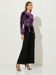 Star by Julien MacDonald Purple Button Detail Velvet Top - Image 2 of 5