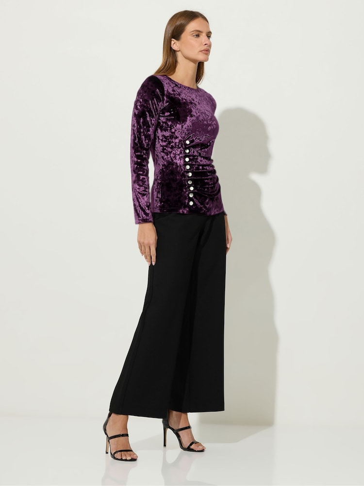 Star by Julien MacDonald Purple Button Detail Velvet Top - Image 2 of 5
