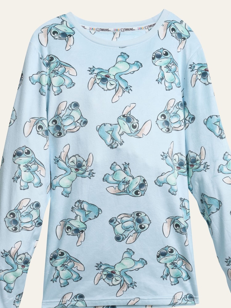 Brand Threads Blue Ladies Disney Stitch Fleece Pyjamas Set - Image 3 of 3 Brand Threads Blue Ladies Disney Stitch Fleece Pyjamas Set - Image 3 of 3