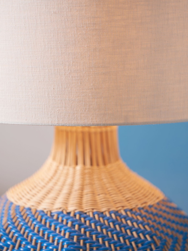 Designers Guild Cobalt Brera Rattan Table Lamp - Image 2 of 5 Designers Guild Cobalt Brera Rattan Table Lamp - Image 2 of 5