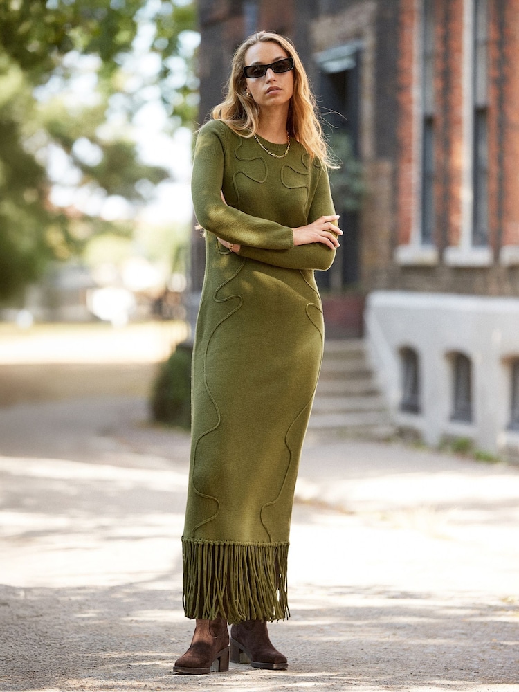 Buy ro zo green khaki appliqu knit dress from the next uk online shop