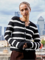 Ro&Zo Black Mono Stripe Boucle Cardigan - Image 1 of 4