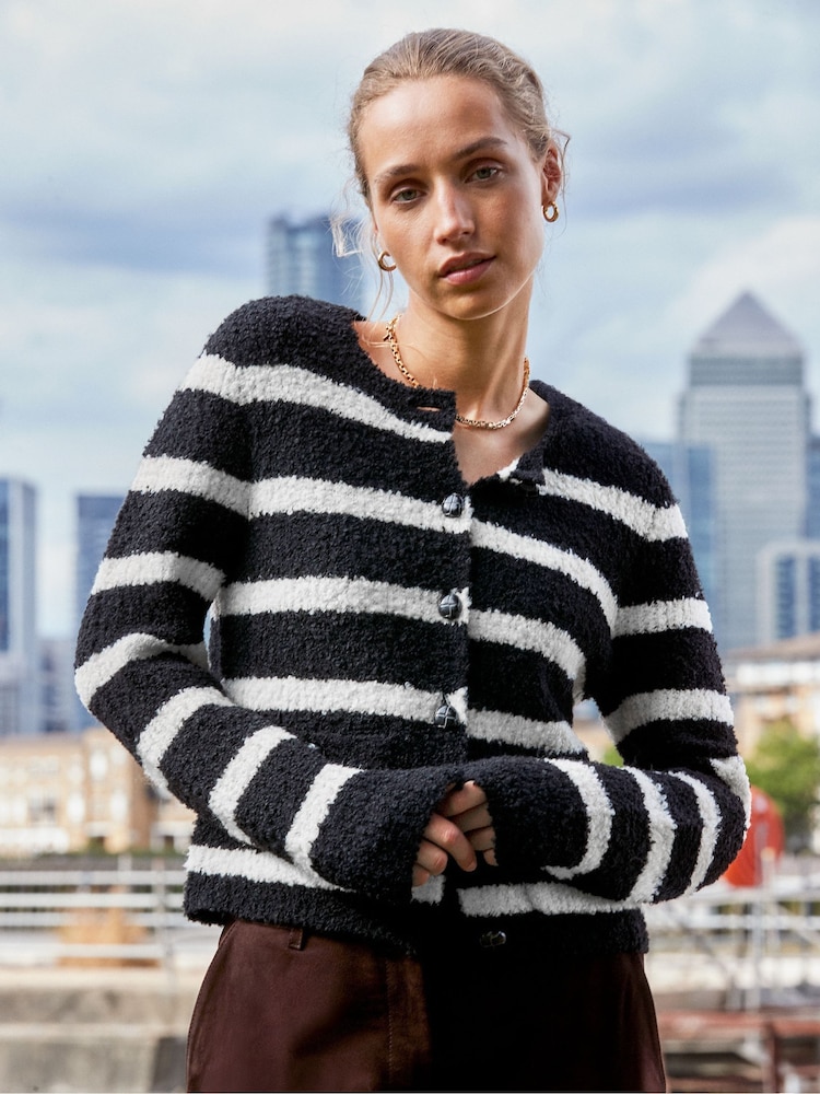 Ro&Zo Black Mono Stripe Boucle Cardigan - Image 1 of 4