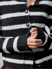 Ro&Zo Black Mono Stripe Boucle Cardigan - Image 2 of 4