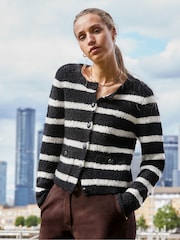 Ro&Zo Black Mono Stripe Boucle Cardigan - Image 3 of 4