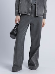 Religion Grey Eccentric Washed Wide Baggy Denim Jeans With Fitted Waist - Image 1 of 6