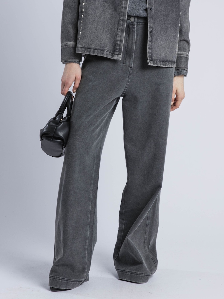 Religion Grey Eccentric Washed Wide Baggy Denim Jeans With Fitted Waist - Image 1 of 6