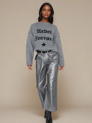 Religion Silver Eccentric 5 Pocket Denim Jeans In Metallic Foil - Image 1 of 6