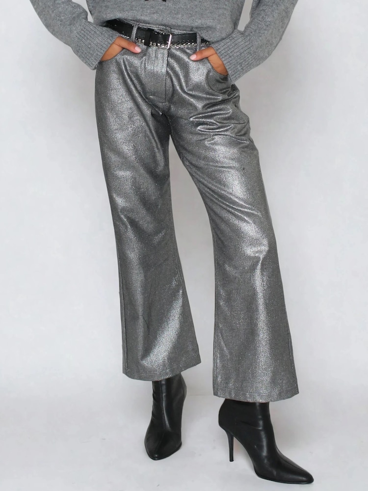 Religion Silver Eccentric 5 Pocket Denim Jeans In Metallic Foil - Image 2 of 6