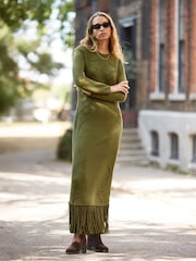 Ro&Zo Green Petite Khaki Appliqué Knit Dress - Image 1 of 5