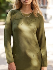 Ro&Zo Green Petite Khaki Appliqué Knit Dress - Image 2 of 5