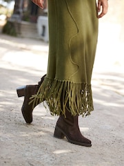Ro&Zo Green Petite Khaki Appliqué Knit Dress - Image 3 of 5