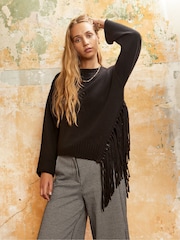 Ro&Zo Black Asymmetric Fringe Jumper - Image 3 of 4