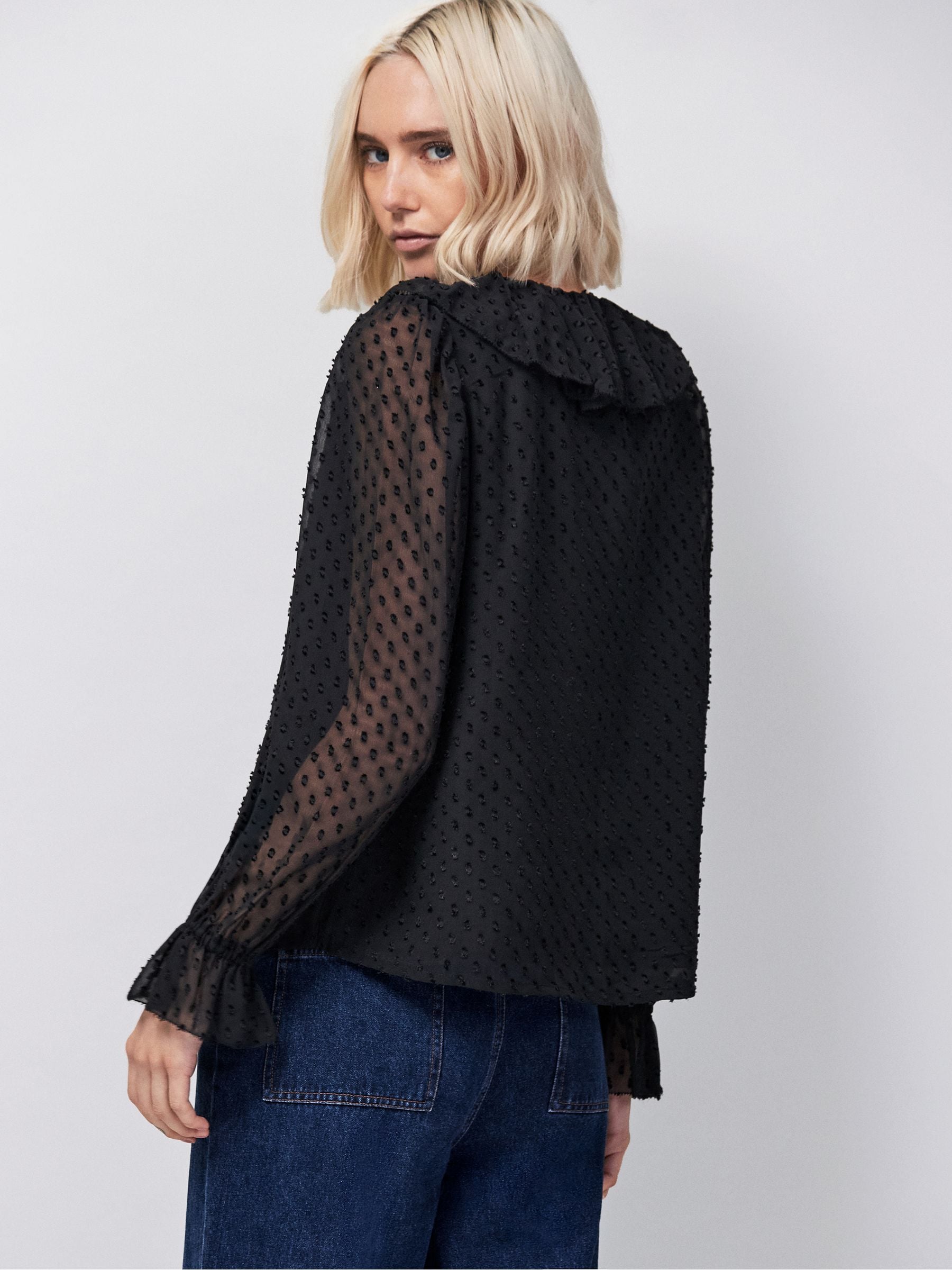 Buy Ro&Zo Black Dobby Ruffle Front Blouse from Next Romania