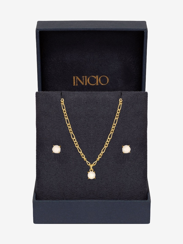 Inicio Gold Tone Opal Stone Pendant Set Gift Box - Image 1 of 3