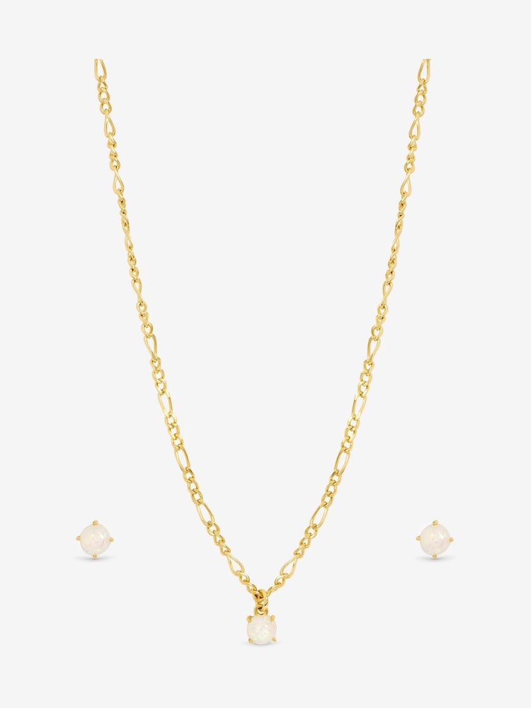 Inicio Gold Tone Opal Stone Pendant Set Gift Box - Image 2 of 3