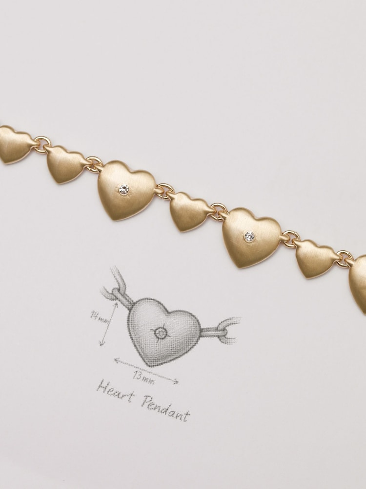 Inicio Gold Tone Brushed Heart and Crystal Allway Necklace - Image 4 of 4 Inicio Gold Tone Brushed Heart and Crystal Allway Necklace - Image 4 of 4