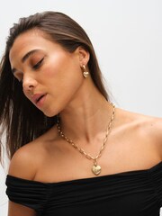 Inicio Gold Tone Brushed Heart and Crystal Pendant Necklace - Image 1 of 4