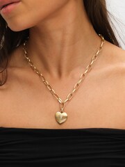 Inicio Gold Tone Brushed Heart and Crystal Pendant Necklace - Image 2 of 4