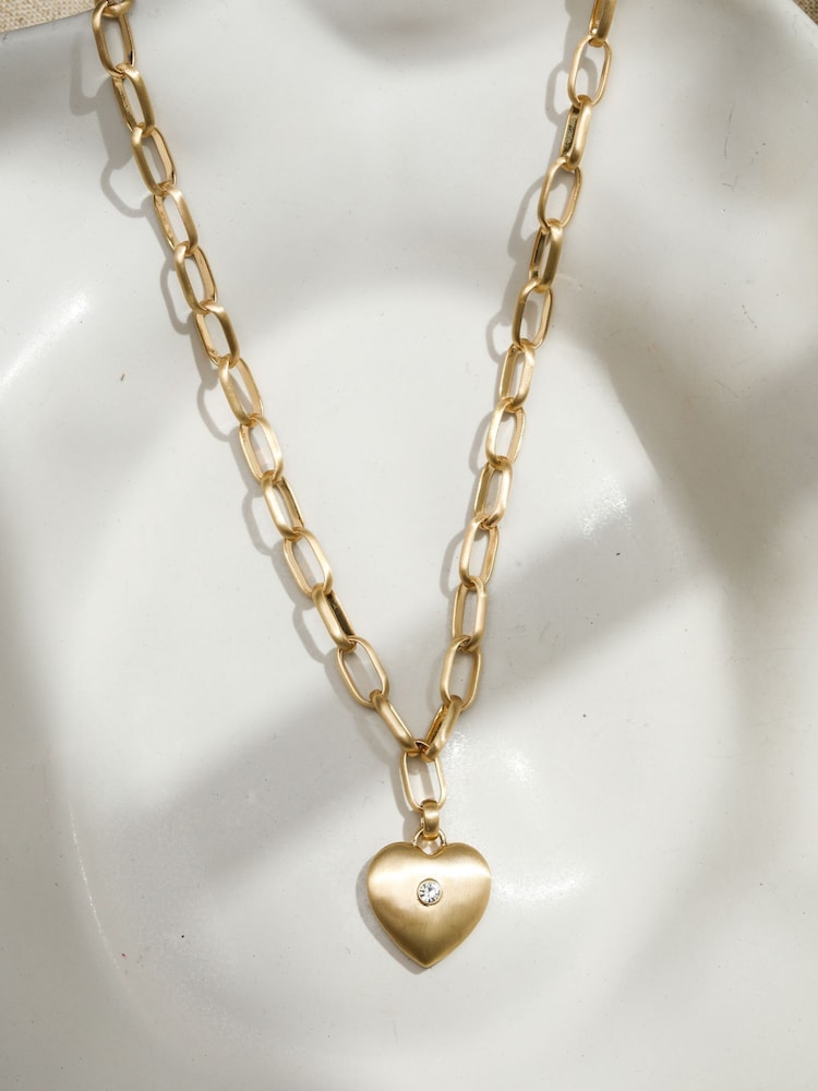 Inicio Gold Tone Brushed Heart and Crystal Pendant Necklace - Image 4 of 4 Inicio Gold Tone Brushed Heart and Crystal Pendant Necklace - Image 4 of 4