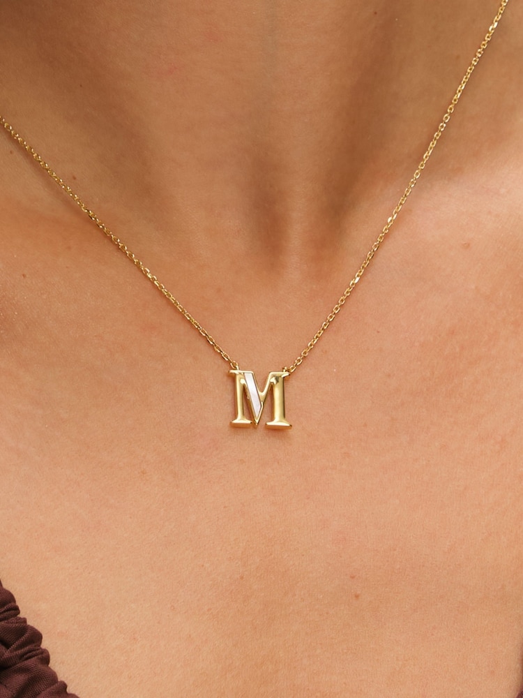 Inicio Gold Tone Mother of Pearl M Initial Pendant - Image 1 of 4 Inicio Gold Tone Mother of Pearl M Initial Pendant - Image 1 of 4