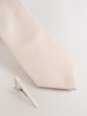 Champagner - Strukturierte Krawatte mit Krawattenklammer - Bild 2 von 3