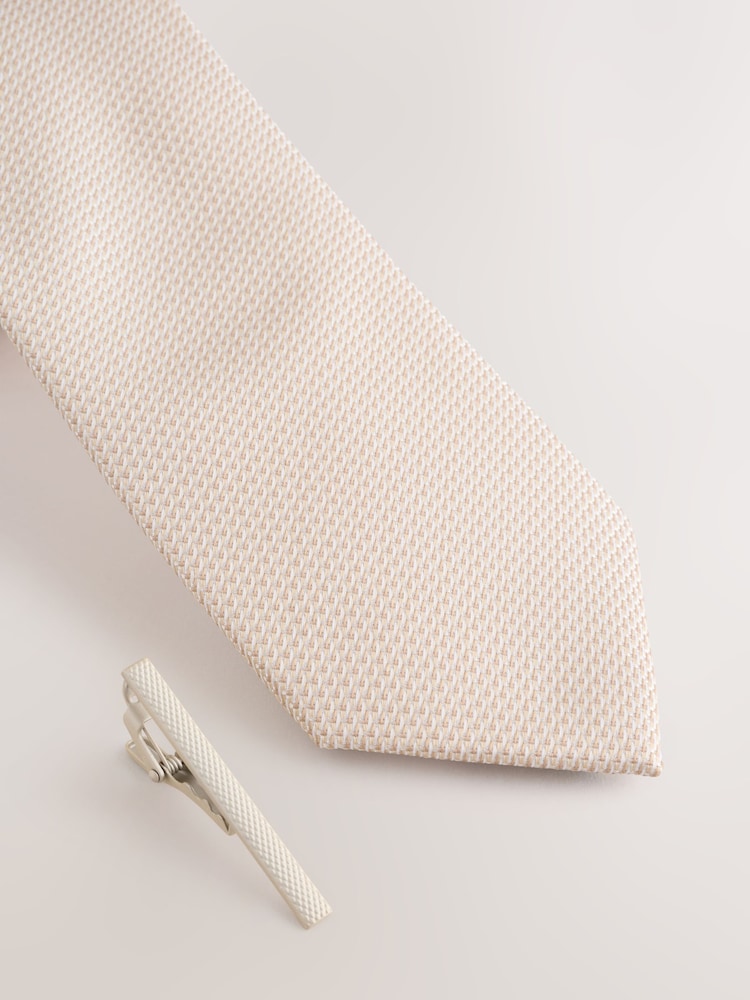 Champagner - Strukturierte Krawatte mit Krawattenklammer - Bild 2 von 3