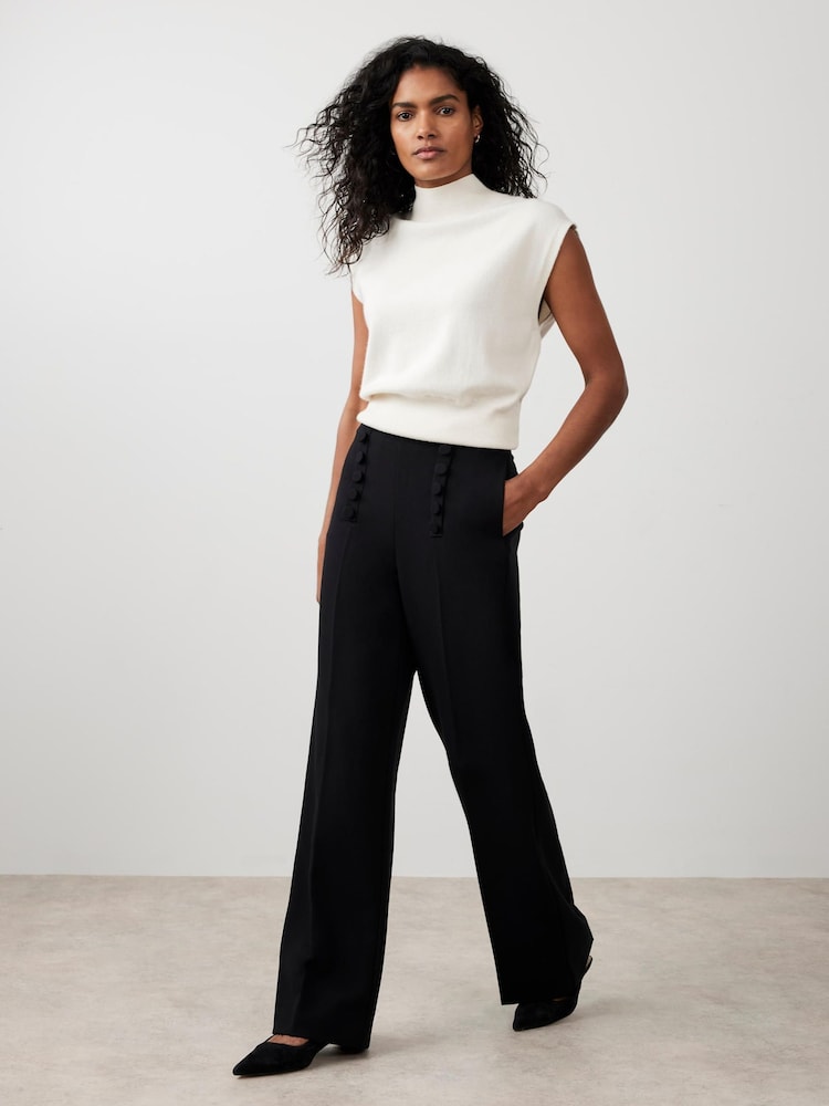 Mint Velvet Black High Waisted Wide Trousers - Image 1 of 8