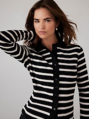 Mint Velvet Black Cotton Striped Polo Shirt - Image 2 of 8