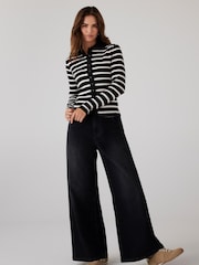 Mint Velvet Black Cotton Striped Polo Shirt - Image 3 of 8