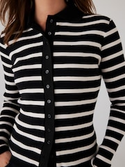 Mint Velvet Black Cotton Striped Polo Shirt - Image 4 of 8