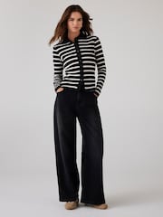 Mint Velvet Black Cotton Striped Polo Shirt - Image 5 of 8