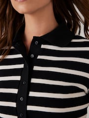Mint Velvet Black Cotton Striped Polo Shirt - Image 6 of 8